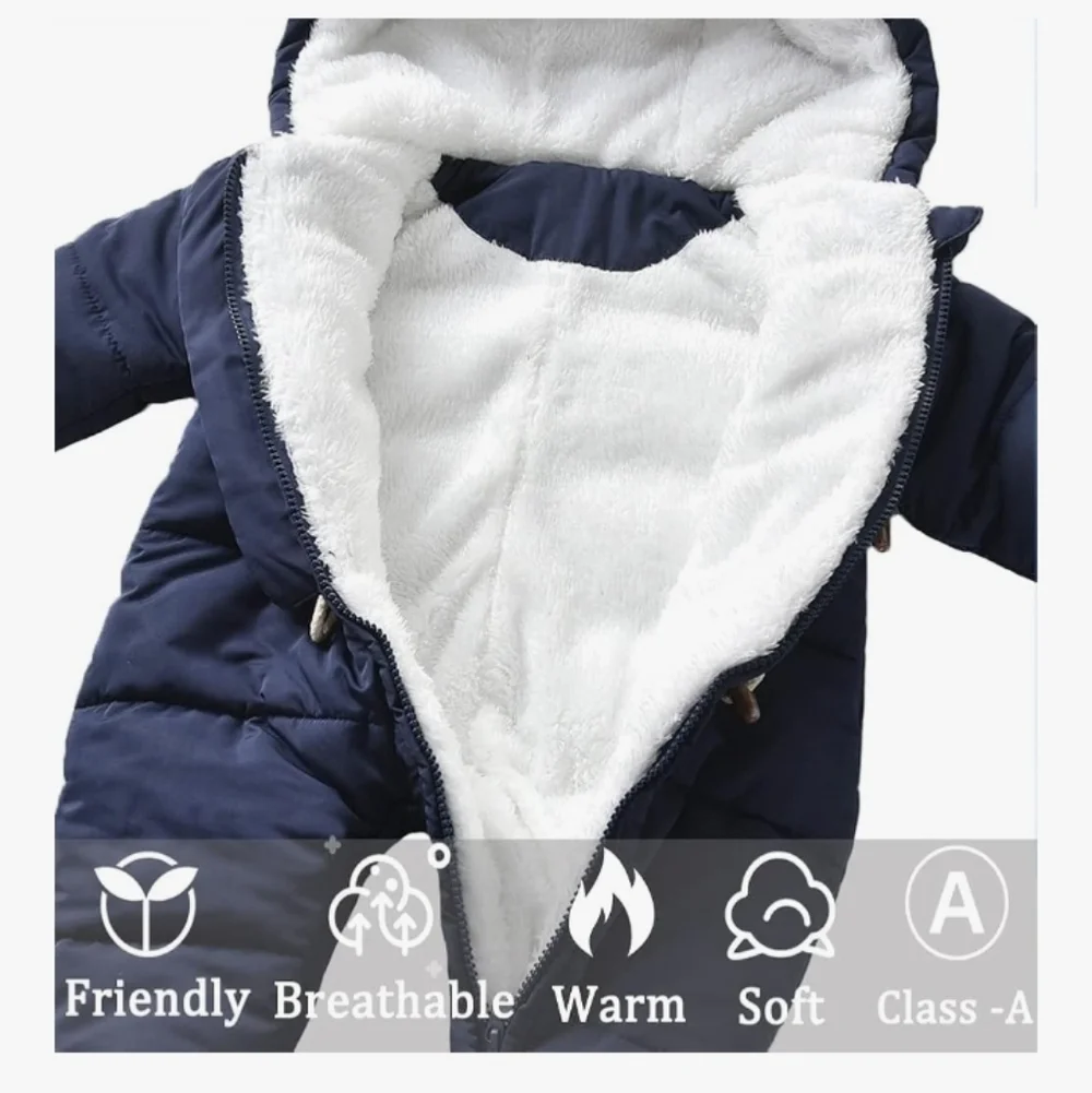 > Navy Blue Bear Ear Kids One Piece Winter Jumpsuit Size 6-9 Month